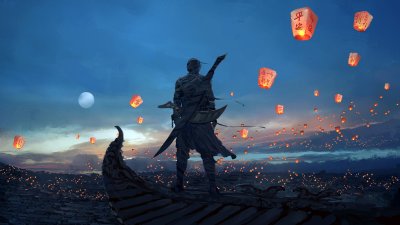 Aesthetic Samurai Warrior Wallpaper HD 4K - Lantern Festival Night