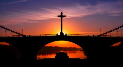 Sunset Bridge with Cross Silhouette Wallpaper HD 4K Aesthetic