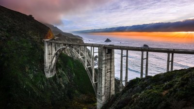Bixby Creek Bridge Big Sur Wallpaper HD 4K - Aesthetic Coastal Sunset