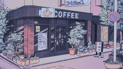 Aesthetic Lofi Coffee Shop Wallpaper HD 4K - Rainy Anime Vibe