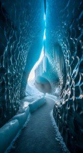 Stunning Blue Ice Cave 4K Wallpaper - Majestic Glacier Aesthetic HD