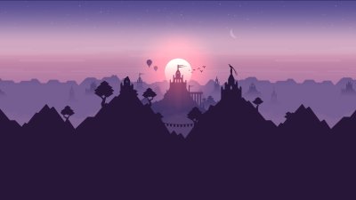 Aesthetic Purple Sunset Landscape Wallpaper HD 4K Minimalist Castle Art