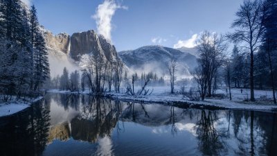 Aesthetic Yosemite Winter Landscape Wallpaper HD 4K Nature Scene