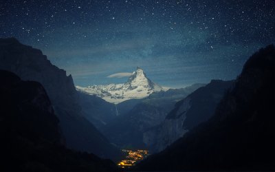 Majestic Matterhorn Starry Night Mountain Valley Wallpaper HD 4K Aesthetic