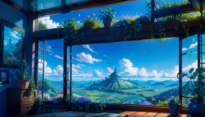 Aesthetic Anime Scenic Window View Wallpaper HD 4K Studio Ghibli Style