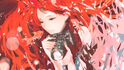 Aesthetic Red Hair Anime Girl Photography Wallpaper HD 4K Background
