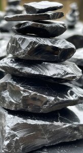 Aesthetic Black Obsidian Stones Wallpaper HD 4K - Cool Zen Stack
