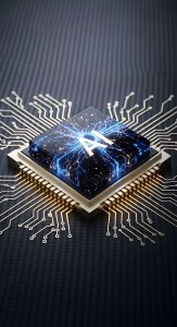 Futuristic AI Processor Chip Wallpaper HD 4K - Aesthetic Tech Background
