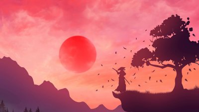 Aesthetic Samurai Silhouette Wallpaper HD 4K - Japanese Sunset Art