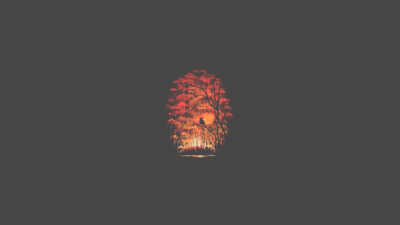 Cool Minimalist Red Tree Forest Aesthetic Wallpaper HD 4K for Desktop
