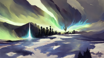 Surreal Fantasy Aurora Landscape Wallpaper HD 4K - Aesthetic Digital Art