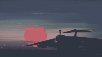 Aesthetic Sunset Aircraft Silhouette Wallpaper HD 4K - Minimalist Art