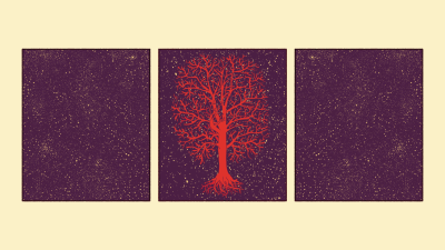Aesthetic Red Tree of Life Triptych Art Wallpaper HD 4K for Desktop