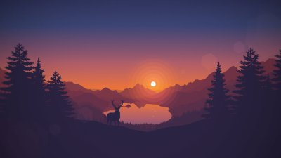Minimalist Mountain Sunset Deer Silhouette Wallpaper HD 4K Aesthetic