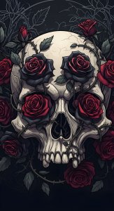 Gothic Skull and Red Roses Wallpaper HD 4K - Dark Aesthetic Art