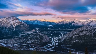 Majestic Snowy Mountains Sunset Wallpaper HD 4K Aesthetic Winter Landscape