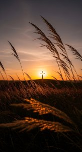 Aesthetic Christian Cross Sunset Wallpaper HD 4K - Spiritual Peace