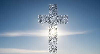 Aesthetic Christian Cross Water Droplets Wallpaper HD 4K Spiritual Sky
