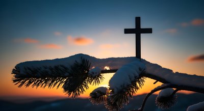 Christian Cross Sunset Wallpaper HD 4K - Aesthetic Winter Faith Background