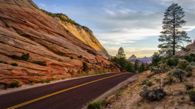 Scenic Road Through Zion Red Rock Canyon Wallpaper HD 4K Aesthetic