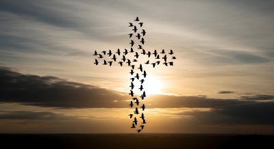 Cross of Birds Sunset Wallpaper HD 4K Aesthetic Spiritual Sky Background