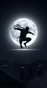 Epic Ninja Silhouette Against Full Moon Wallpaper HD 4K Aesthetic