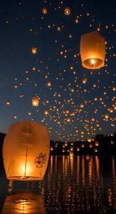 Magical Glowing Sky Lanterns Wallpaper HD 4K Aesthetic Night Sky