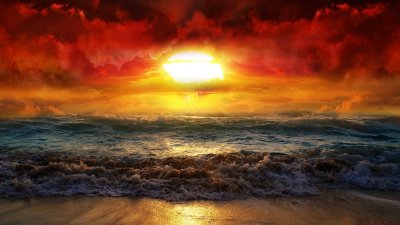Dramatic Apocalyptic Sunset Beach Wallpaper HD 4K Aesthetic Ocean Scene