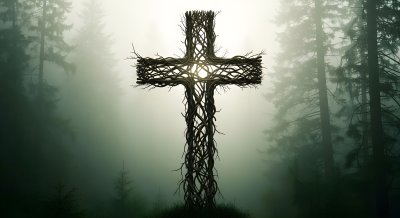 Cool Mystical Forest Cross HD 4K Wallpaper - Aesthetic Nature Art