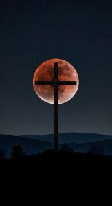 Blood Moon Cross Wallpaper HD 4K - Aesthetic Spiritual Background for Mobile