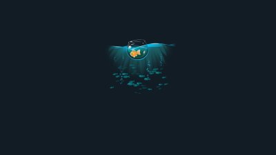 Cool Aesthetic Goldfish in Ocean Bowl Minimalist Wallpaper HD 4K