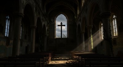 Abandoned Gothic Church Cross Wallpaper HD 4K Aesthetic Cinematic