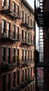 NYC Urban Aesthetic Brick Building Fire Escape Wallpaper HD 4K