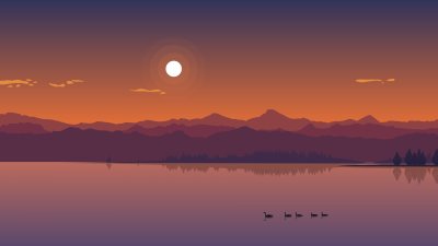 Minimalist Sunset Mountain Lake Wallpaper HD 4K Aesthetic Vector Art