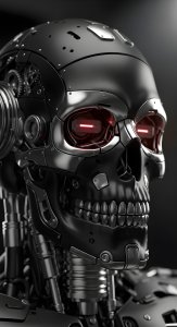 Cool Cybernetic Robot Skull Wallpaper HD 4K - Dark Sci-Fi Aesthetic