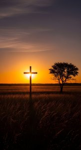Cross at Sunset Aesthetic Wallpaper HD 4K - Spiritual & Serene Background