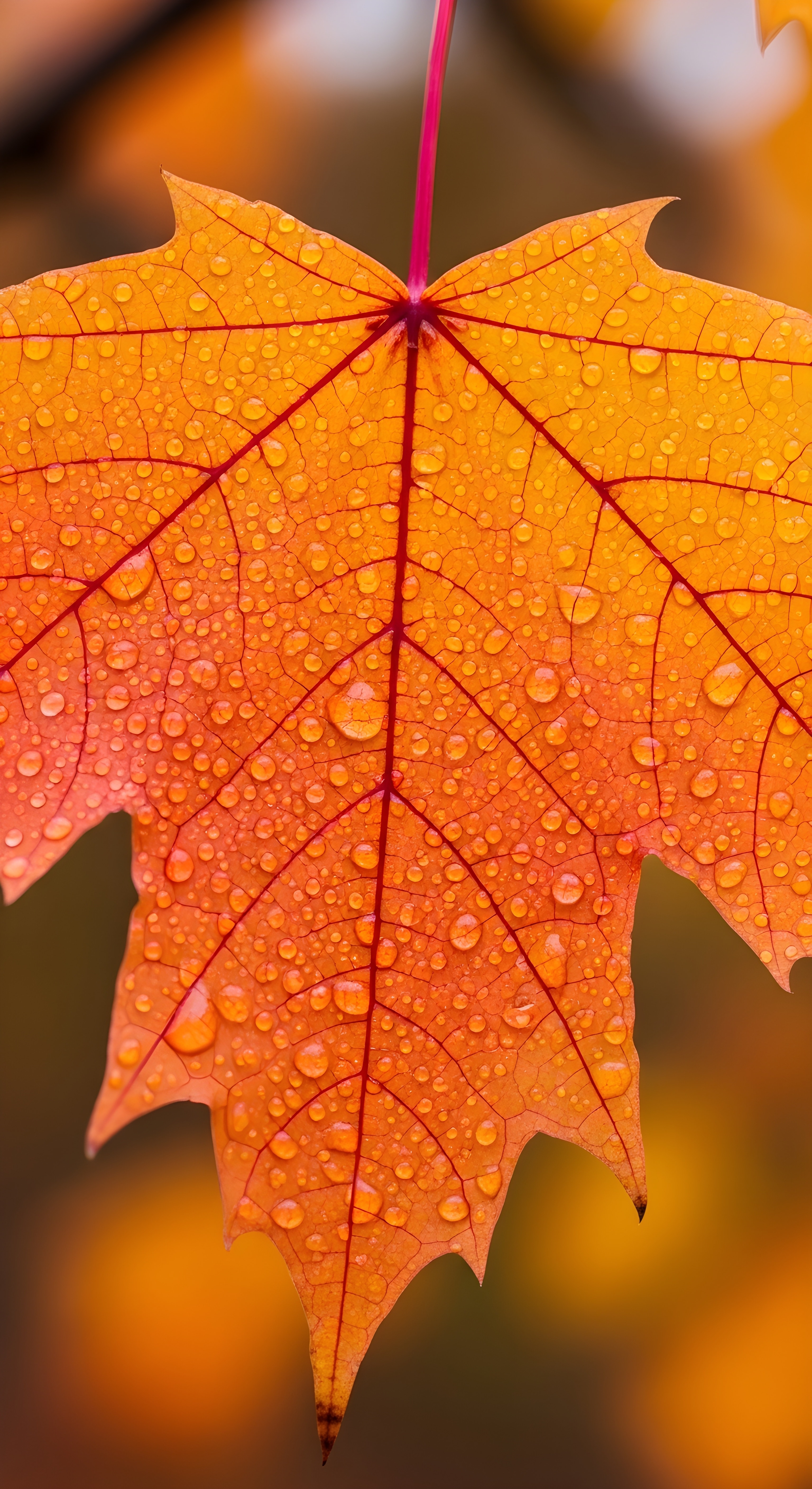 Aesthetic Autumn Maple Leaf with Water Droplets Wallpaper HD 4K