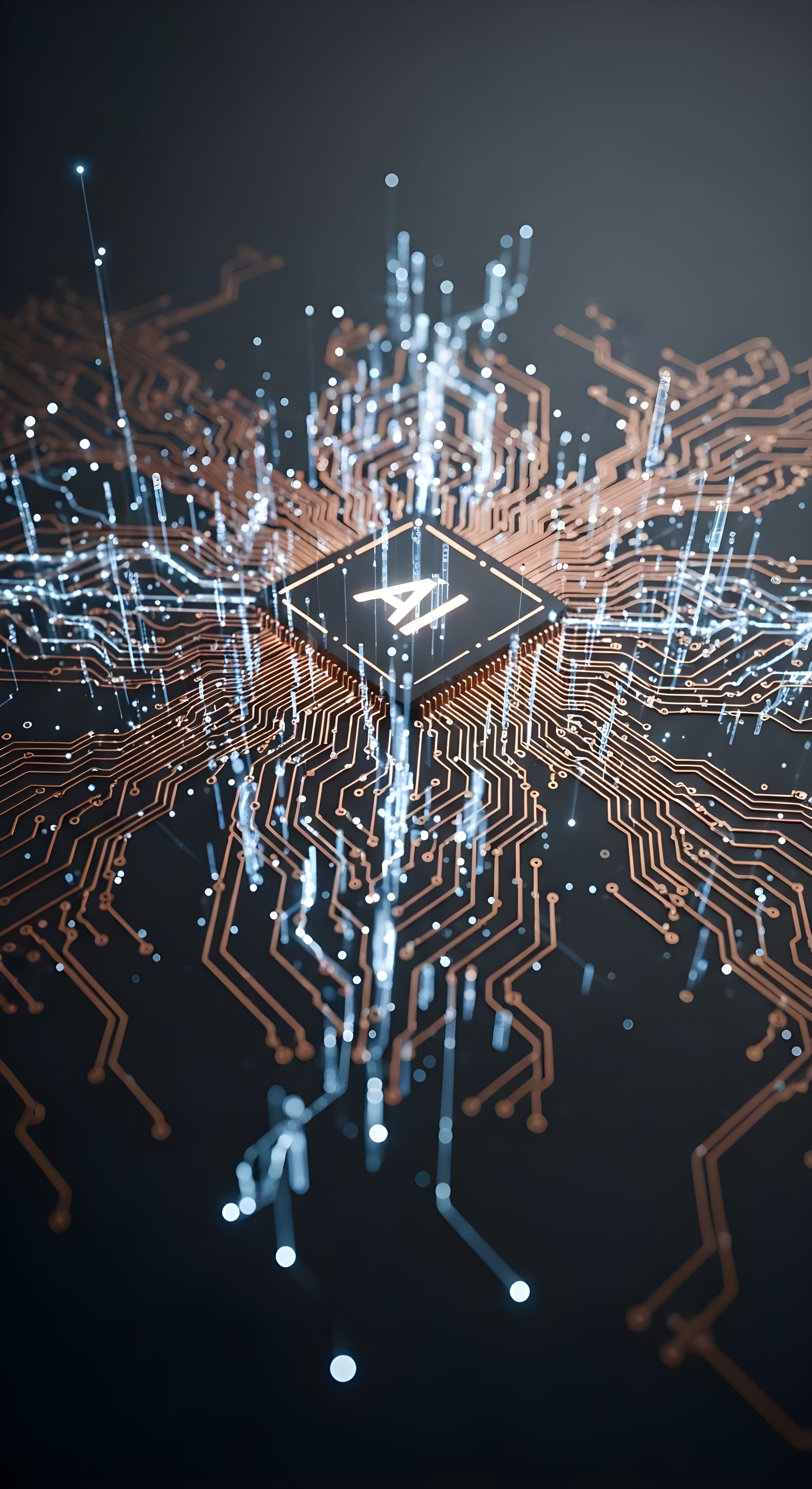 Futuristic AI Chip Technology Wallpaper HD 4K - Aesthetic Circuit Board