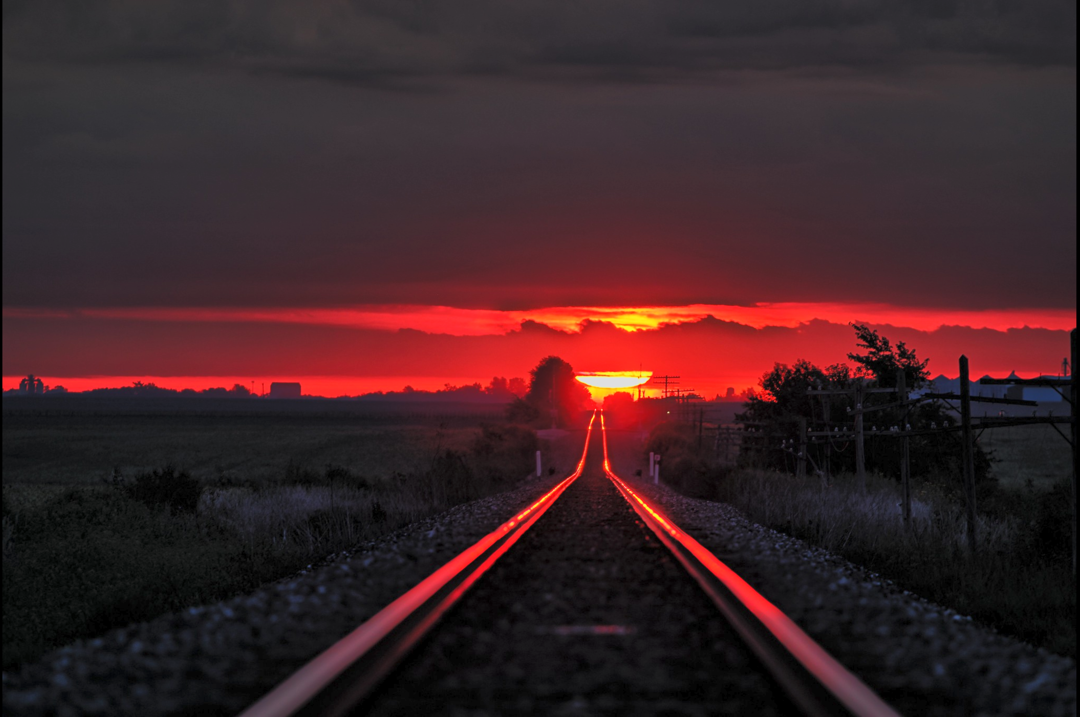 Red Sunset Railroad Tracks Aesthetic Wallpaper HD 4K - Nature Background