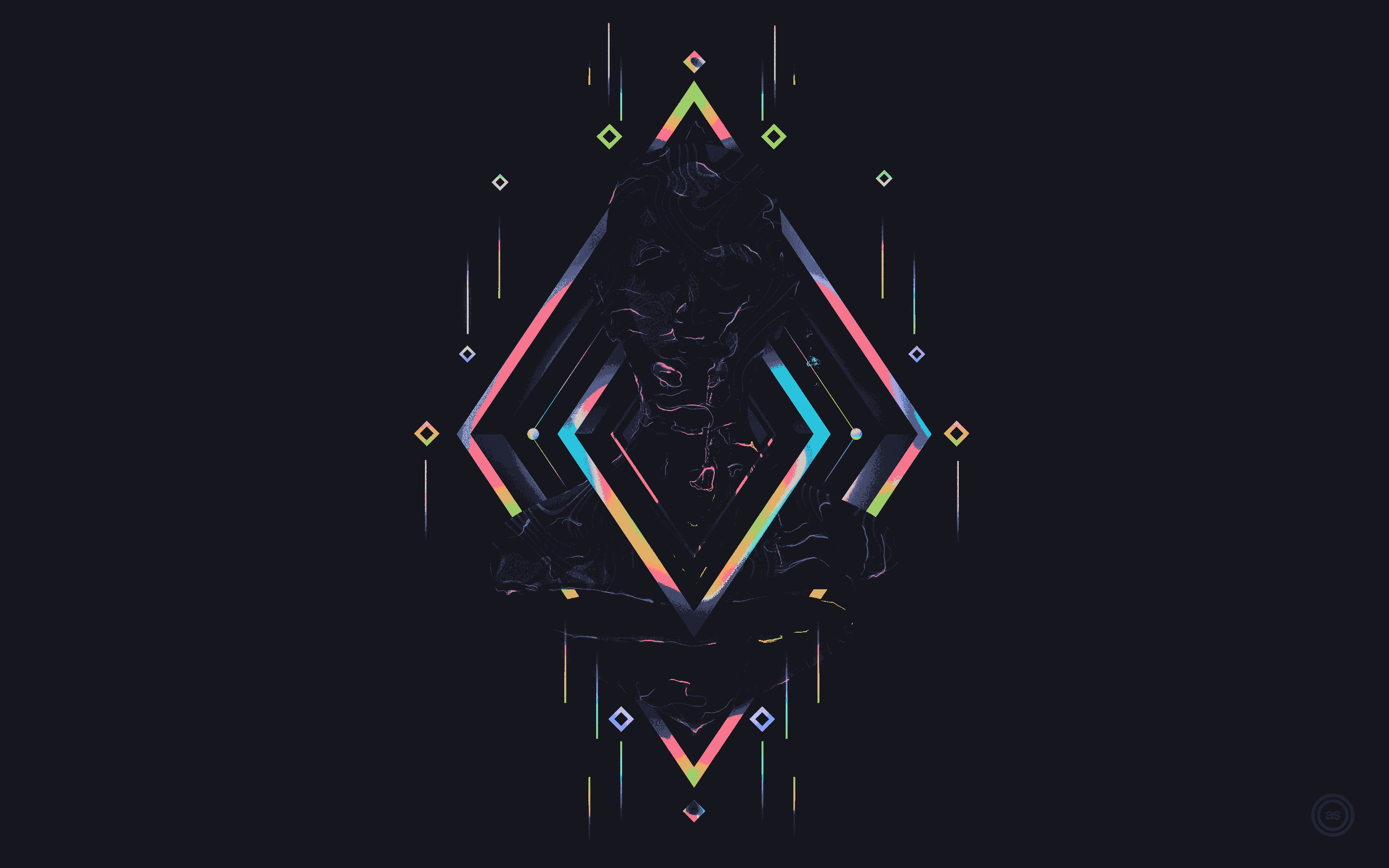 Abstract Geometric Bust Wallpaper HD 4K Aesthetic Dark Neon Design