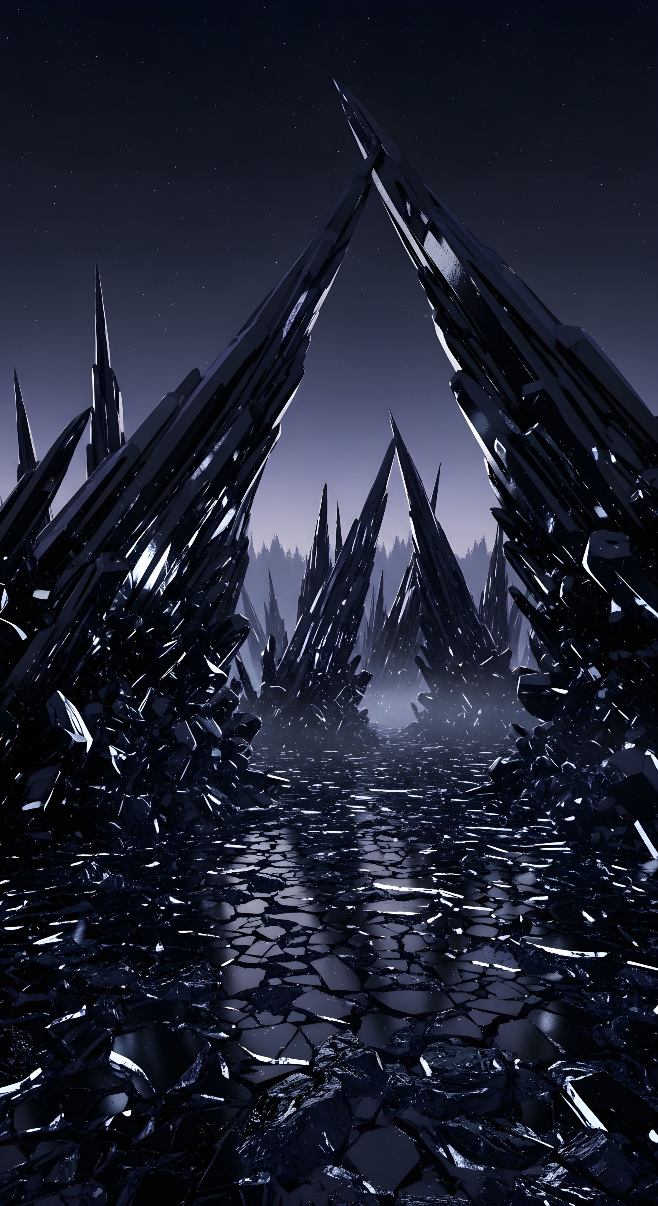 Dark Obsidian Crystal Peaks Aesthetic Wallpaper HD 4K for Mobile