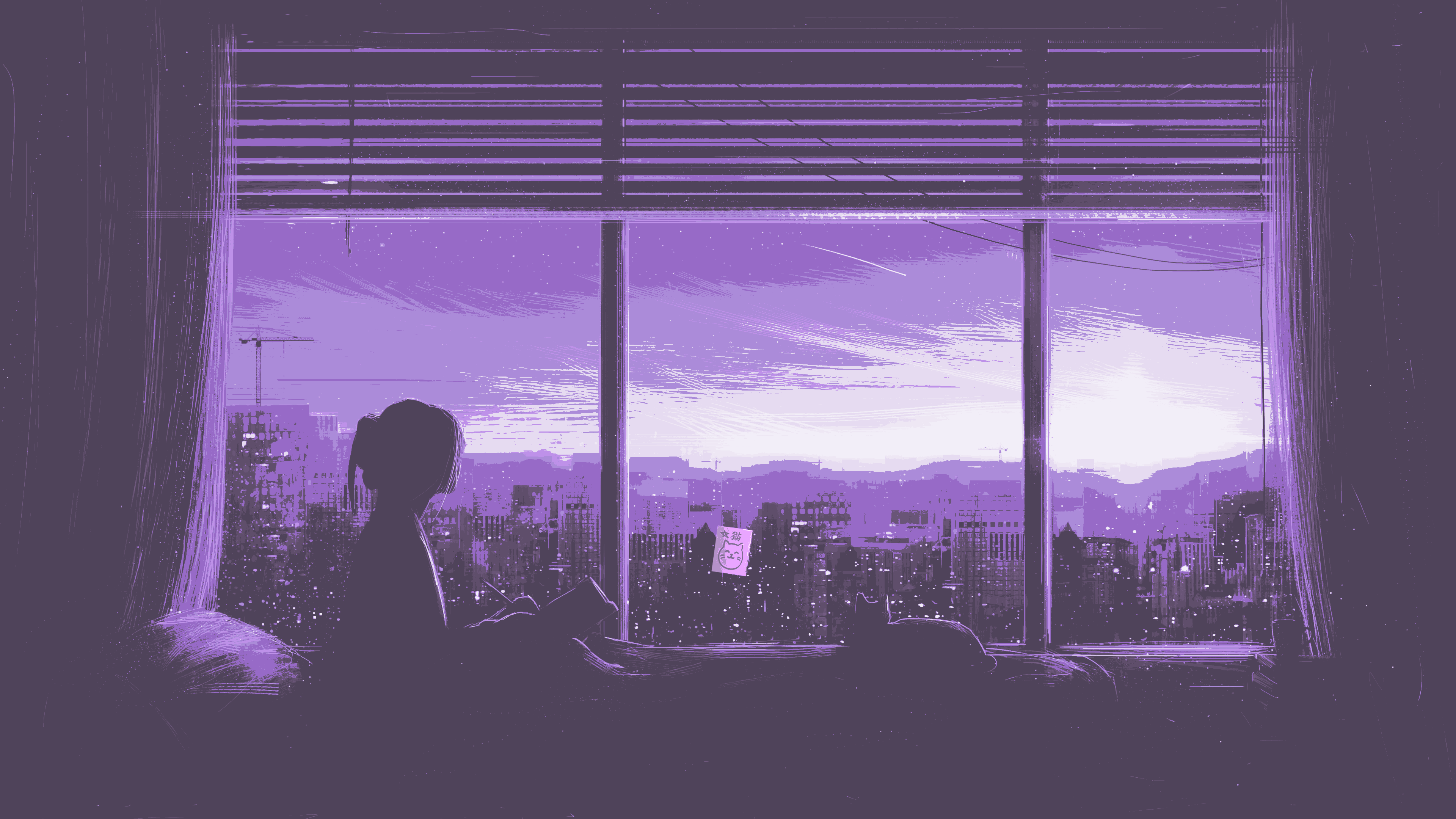 Aesthetic Purple Lofi Girl Cityscape Wallpaper HD 4K for Desktop