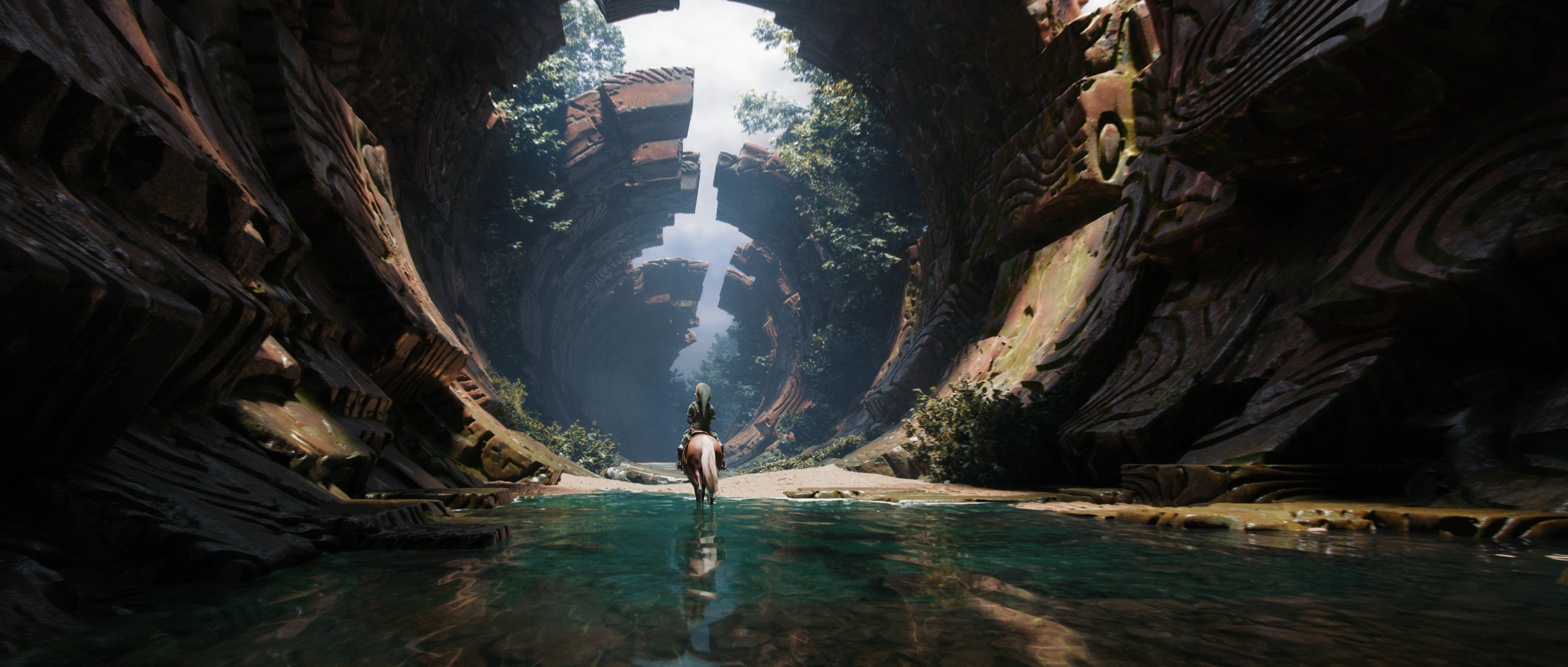 Legend of Zelda Link on Horse Fantasy Wallpaper HD 4K Aesthetic Cinematic