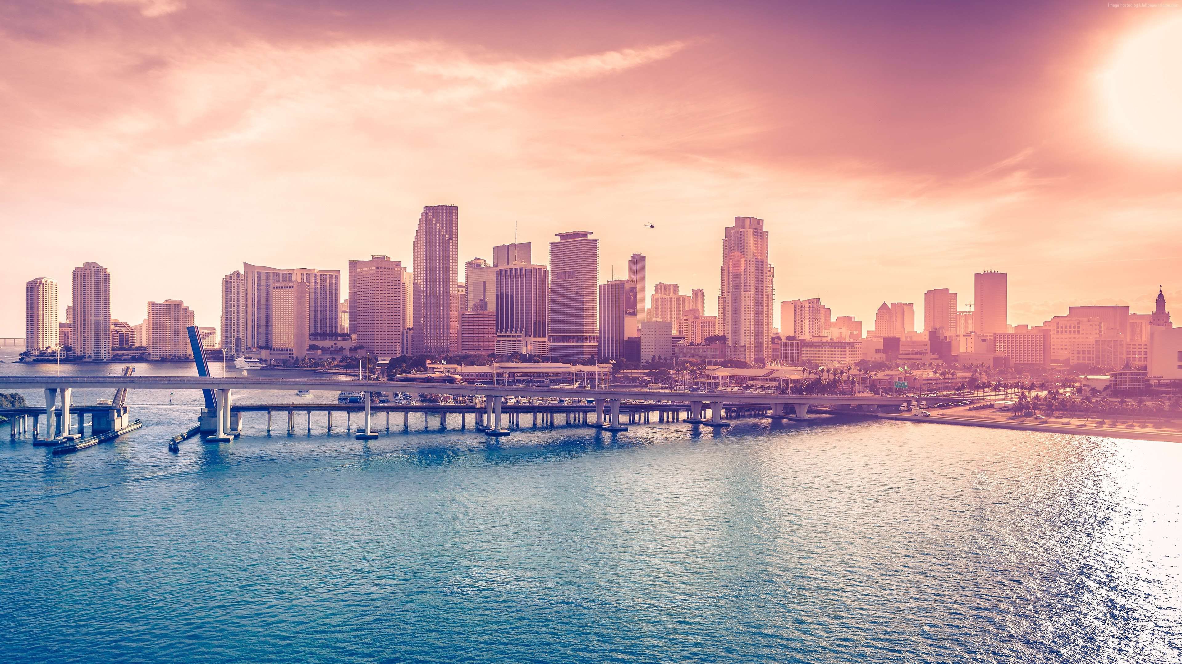 Miami Skyline Sunset Aesthetic Wallpaper 4K - Tropical Cityscape HD