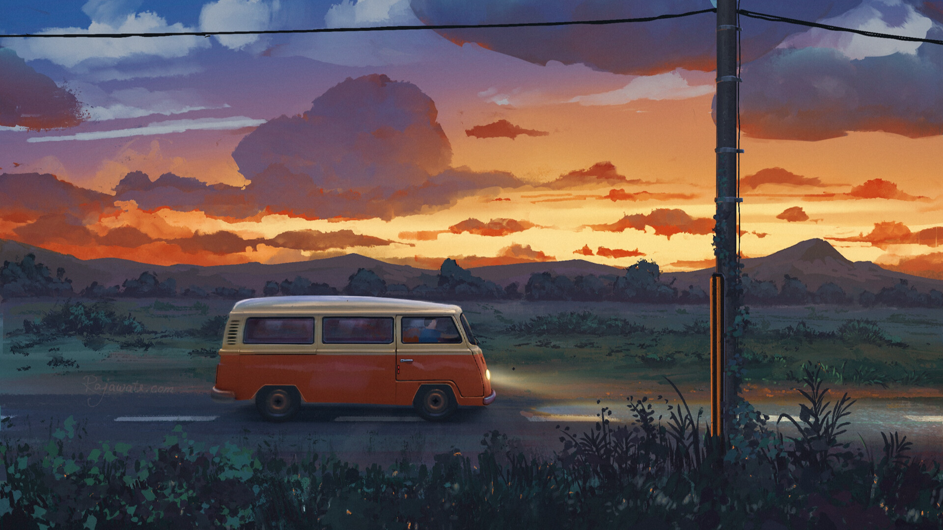 Aesthetic Sunset Van Road Trip Wallpaper HD 4K for Desktop