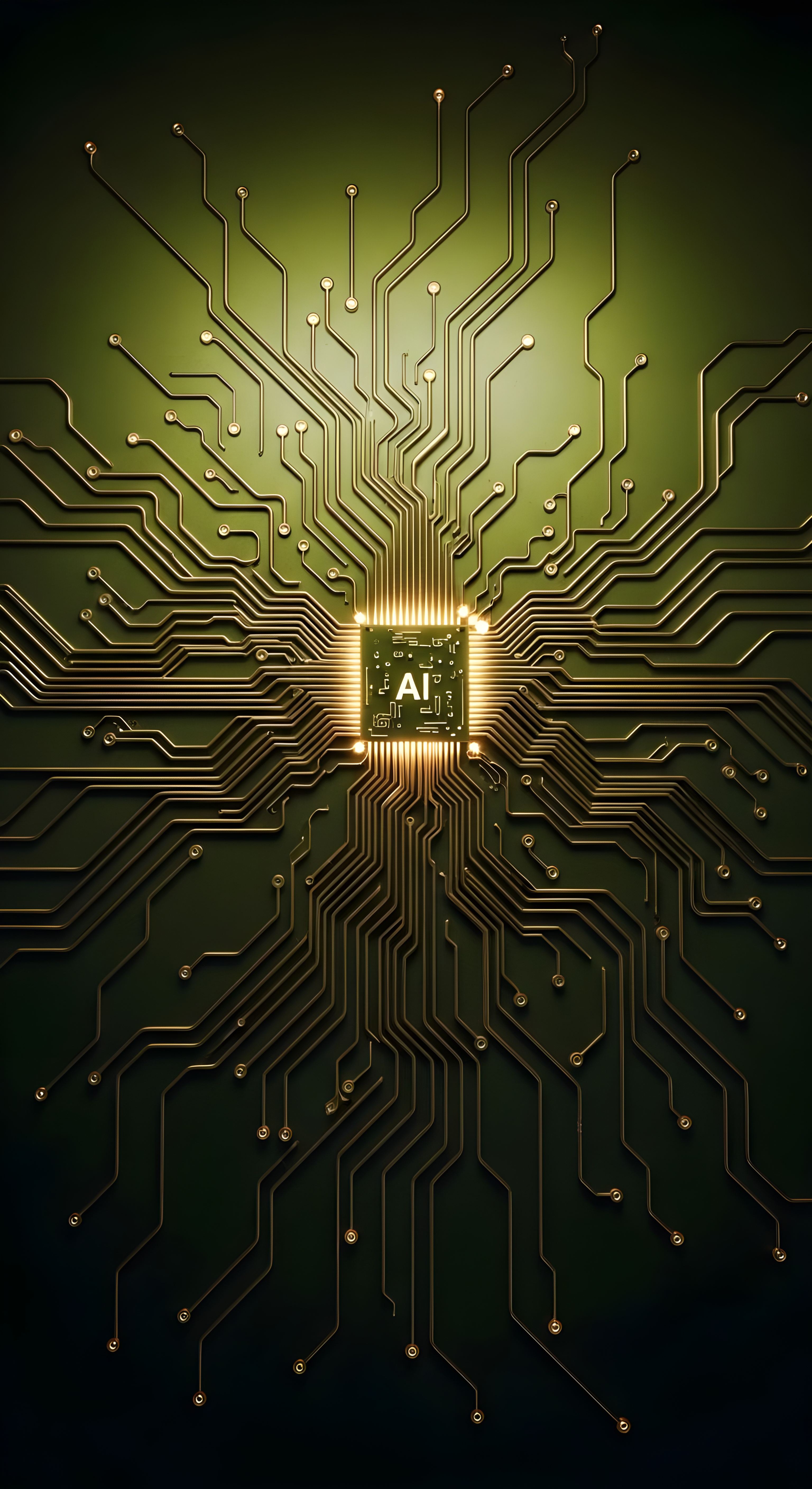 AI Microchip Circuitry Wallpaper HD 4K - Futuristic Tech Aesthetic