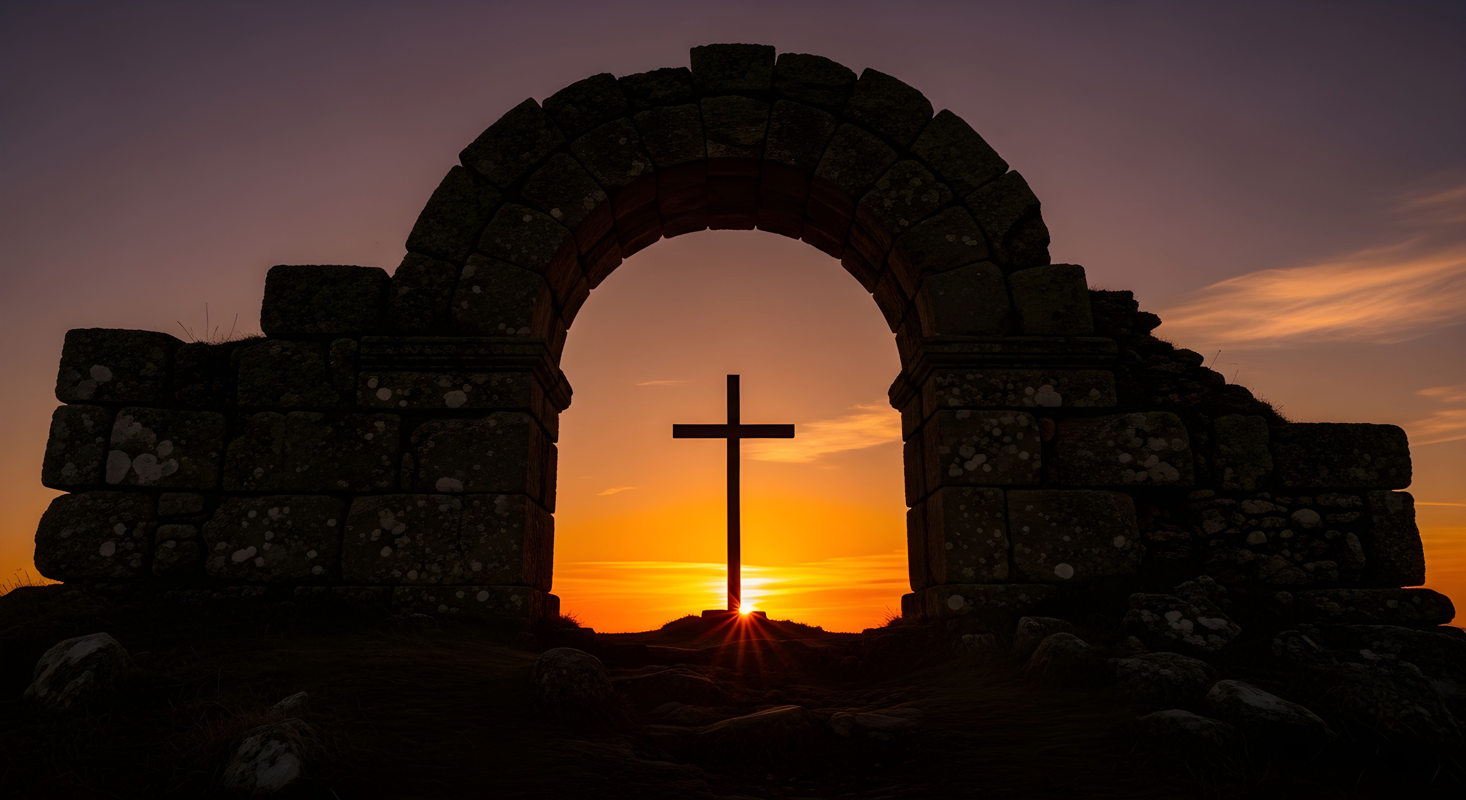 Aesthetic Cross Silhouette at Sunset 4K Wallpaper HD - Cool Spiritual Background