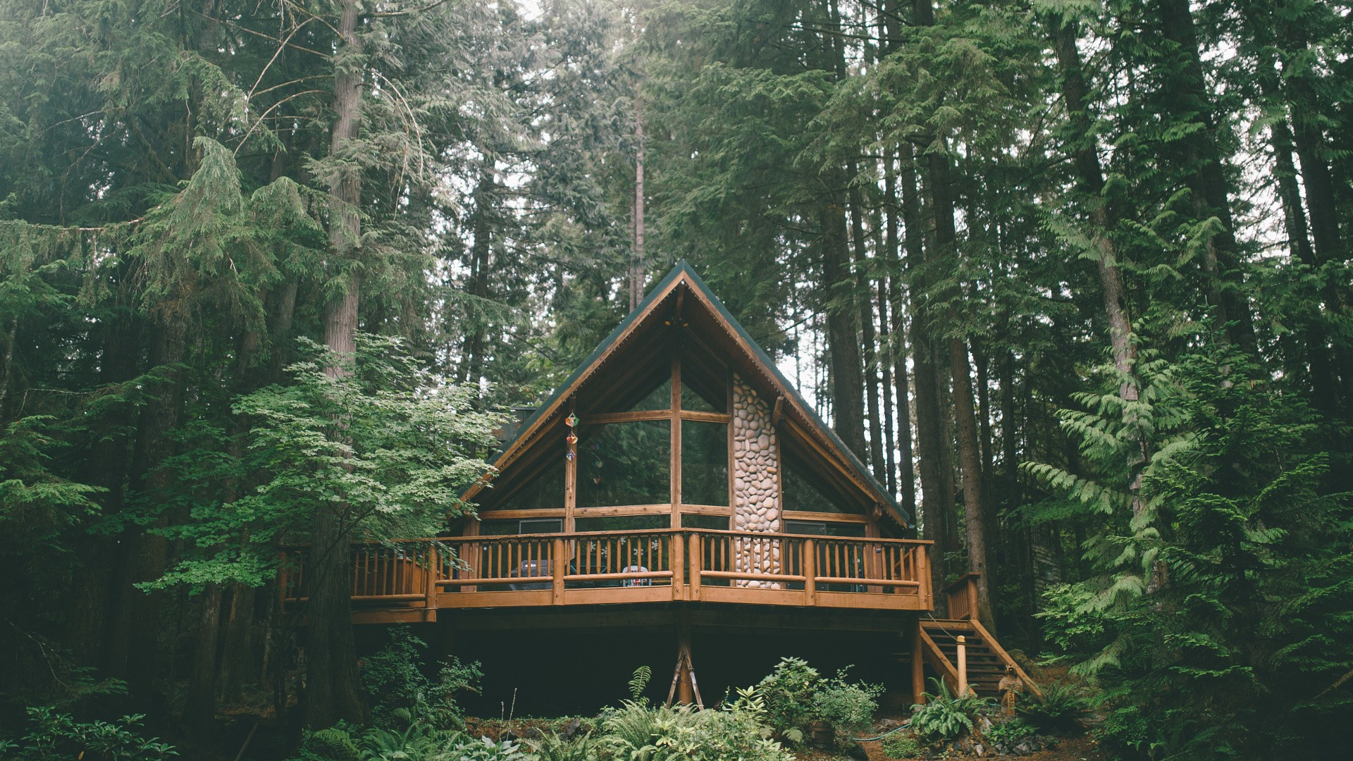 Cozy A-Frame Cabin in the Woods Wallpaper HD 4K Aesthetic Nature