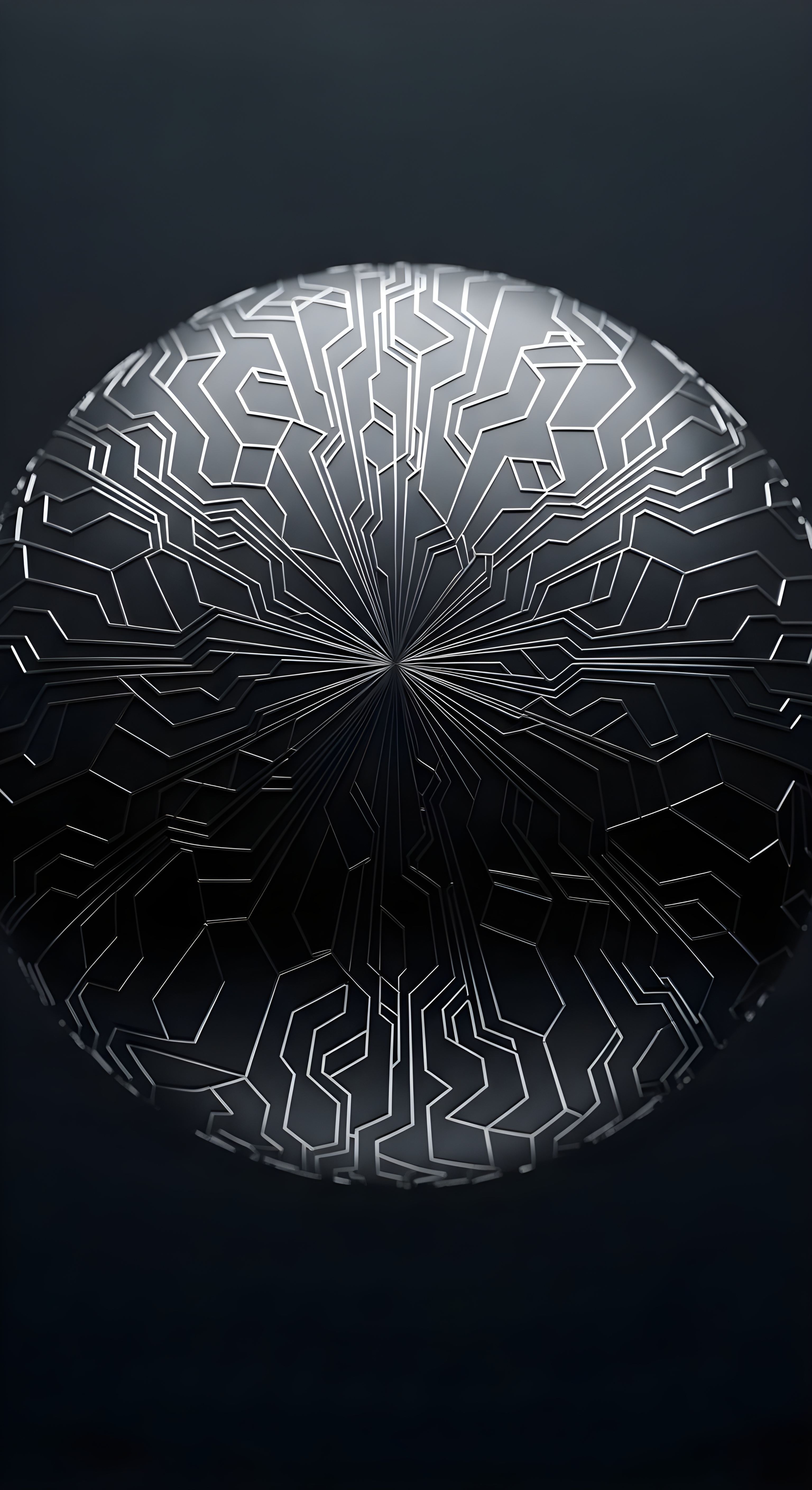 Futuristic Metallic Circuit Sphere Wallpaper HD 4K - Abstract Tech Art