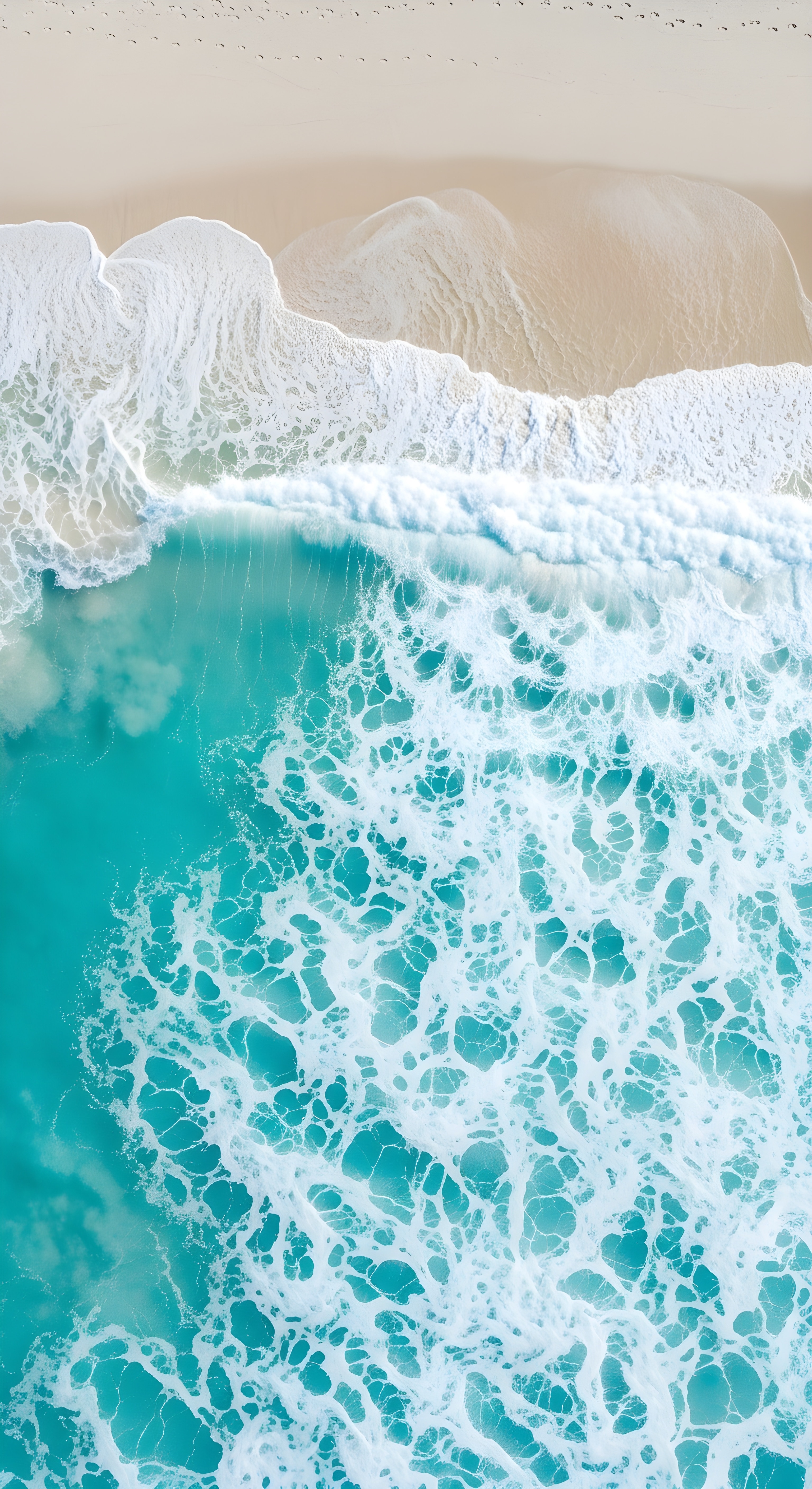 Aesthetic Aerial Beach Waves Wallpaper HD 4K - Cool Turquoise Ocean View